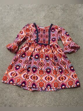 ToddlersOrange Floral Boho Dress with Pink & Navy Accents